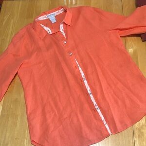 Chico's Coral Orange No-Iron Linen Shirt